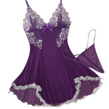 Women's Lace Babydoll Chemise V-Neck Sheer with G-String