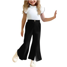 Girls Two-Piece Set Ruffle Top and Flare Pants Black
