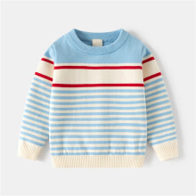 Light Blue Striped Cotton Sweater for Girls, 5 Years