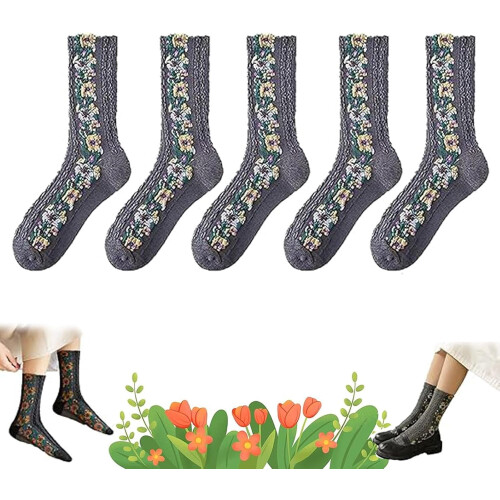 Floral Socks Vintage Embroidered Crew Sock Set