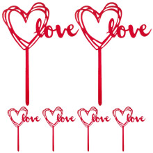 Valentines Day Cake Decorations Heart Acrylic Picks Red 6pcs