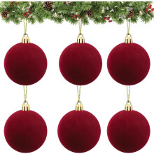 Velvet Christmas Ball Ornaments Red 6 pcs 2.36 inch