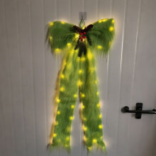 Green Faux Furry Christmas Tree Topper Bow with Lights