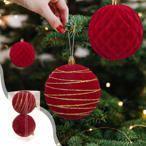 Christmas Tree Ornament Set Brown Flock Balls 10cm 2 pcs