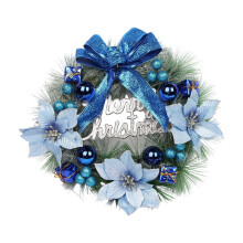 Artificial Christmas Wreath with Bow Blue