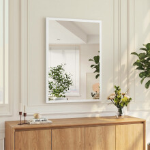 HOMCOM Wall-Mounted Bathroom Mirror, Decorative Rectangular, White