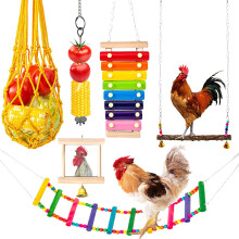 Chicken and Parrot Toy Set Wood Swing Feeder Xylophone