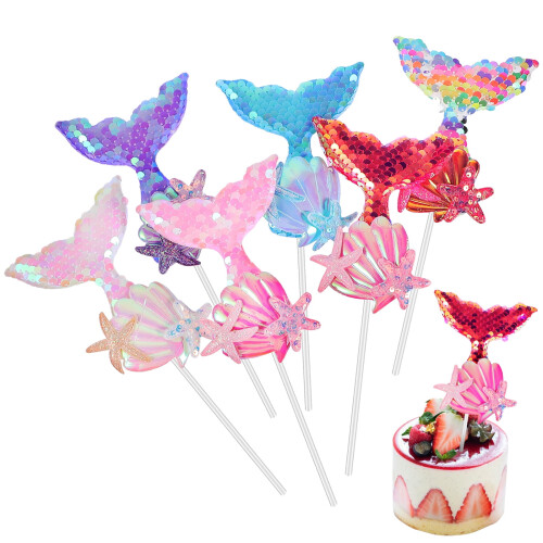 FRCOLOR Mermaid Cake Decorations Cloth Cupcake Toppers 2
