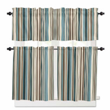 Boho Vertical Stripe Kitchen Curtains Set Green Beige Rod