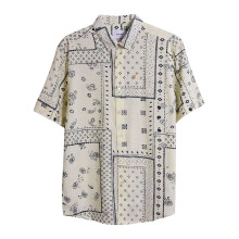 (L, Ecru) Farah Mens Bandana Print Short-Sleeved Shirt