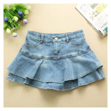 Women's Denim A-Line Skirt with Ruffle Pleats