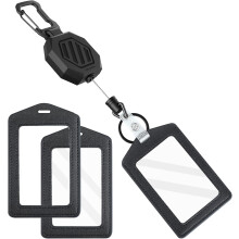Genuine Leather ID Badge Holder with Retractable Clip 28.5