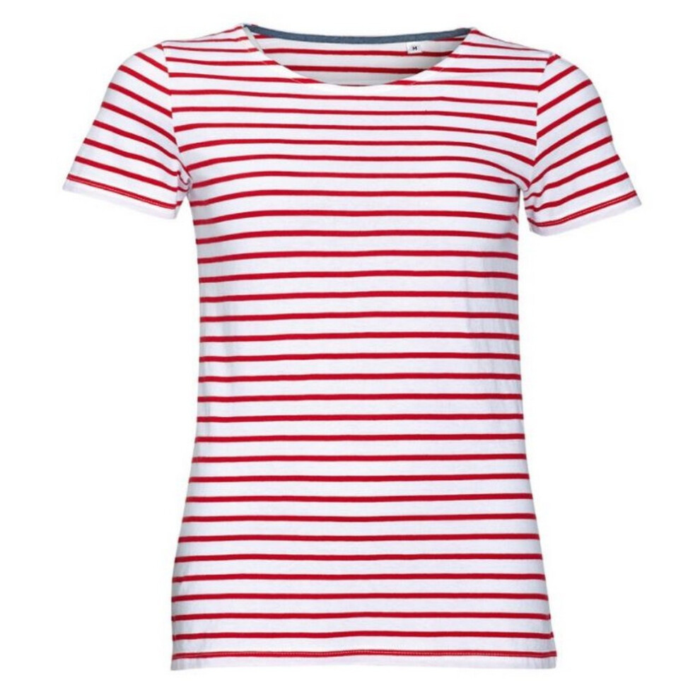 SOLS Womens/Ladies Miles Striped Short Sleeve T-Shirt (White/Red) Cotton - Size X-Large - Image 2