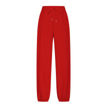 Women's Red High-Waisted Jogger Pants Polyester Elastic