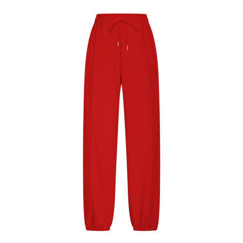 Women's Red High-Waisted Jogger Pants Polyester Elastic