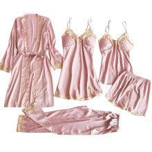 Women's Pink Lace Print Lounge Set 5-Piece