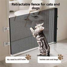 Retractable Pet Safety Gate Baby Barrier Indoor Mesh Fence Stair Barrier for Dogs Kitten with Reinforced Strip Prevent B