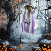 Halloween Decorations Outdoor - 6 Ft Animated Hovering Witch Animatronics Prop - Spooky Scary Decor for Home Outside