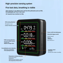 Indoor Air Quality Monitor,CO2 Monitor/Temperature/Formaldehyde Detector TVOC for Rooms,Grow Tents with Bracket Black