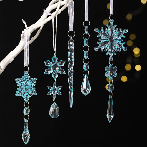 Christmas Snowflake Icicle Pendant Blue 5 pcs