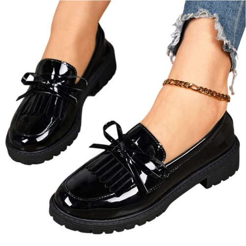 Willtoo Women's Bowknot Loafers Black Slip-On Platform 2