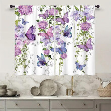 Purple Butterfly Farmhouse Kitchen Curtains Rod Pocket