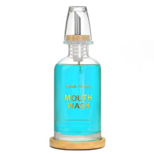 Dispensador de Enxaguante Bucal para Banheiro, 350ml, Frasco de Vidro com Bandeja de Bambu, Letras Douradas Gravadas A Quente