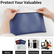 Money Pocket with Zipper, 11 X 6.5 Inch PU Leather Cash Bag, Safe Bank Pocket for Coins, Bills, Checks,Cosmetics,Tools B