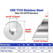 100 Pack Stainless Steel 1/4In 30 Degree Angle Beveled Washer for 1/8In to 3/16In Deck Cable Railing T316 Marine Grade