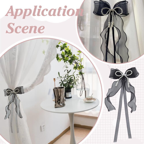 Bowknot Curtain Tiebacks with Pearls 2 Pcs 2