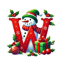 Red Initial Christmas Ornament Acrylic Snowman with Green