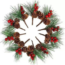 Red Berry Pinecone Picks with Pine Needles 20 pcs