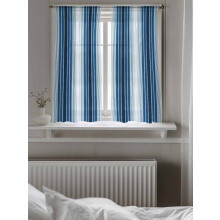 Navy Blue Ombre Stripe Sheer Curtains 52x45 in 2 Panels Rod