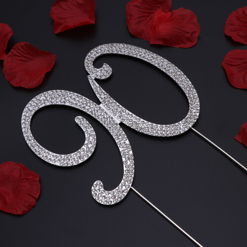 FRCOLOR Silver Alloy Cake Topper with Rhinestones 90th 1