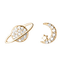 Sterling Silver CZ Moon and Sun Stud Earrings for Women One