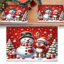 Vinyl Christmas Placemats Set of 1 12x18 Inch Red