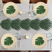 24 Pack Luau Placemats and Placemat, Round Luau Fringe Place Mats Tropical Leaf Place Mats Summer Hawaiian