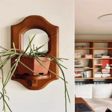 Vintage Wall Mirror with Shelf Solid Wood Aromatherapy Candlestick Holder Hanging Decor for Cafe Decorative Wall Rack