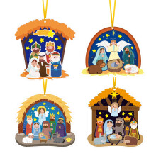 Cartoon Nativity Scene Stickers Christmas Tree Decor Set