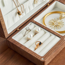 Flannelette Jewelry Box Organiser Portable Storage Box Walnut Vintage Necklace Earrings Ring Travel Pure Wood