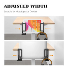 Verticale Laptopstandaard, Geen Boorgaten Nodig voor aan Het Bureau, Laptopstandaard, Organizer, Verstelbare Laptophouder, Bureauklem, Wit