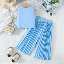 Girls 2-Piece Set Sleeveless Bow Top and High-Waist Pleated