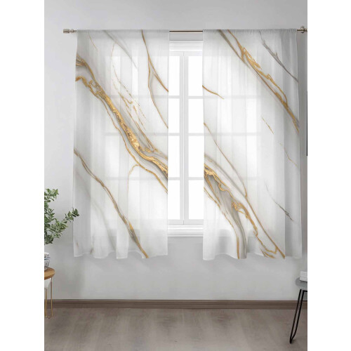 Sheer Curtains Abstract Vintage Gold White Marble Texture 1
