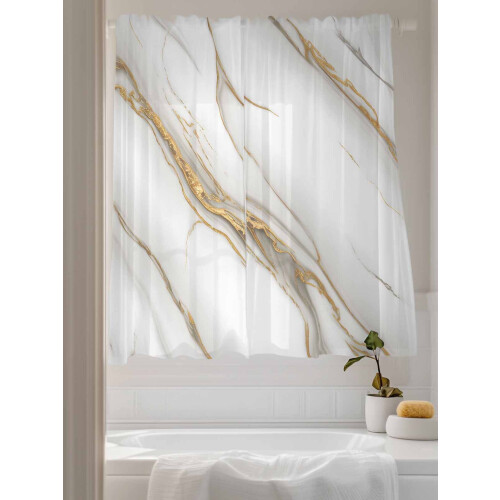 Sheer Curtains Abstract Vintage Gold White Marble Texture 2