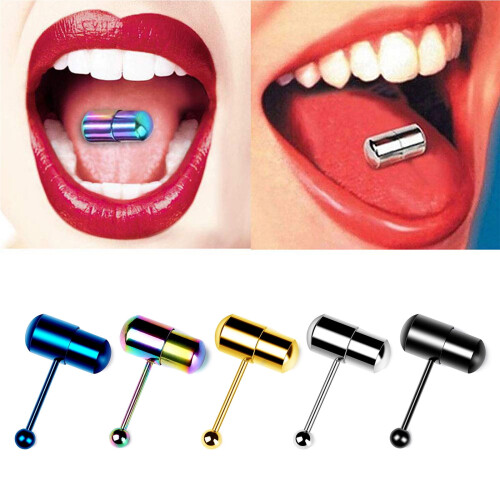 Stainless Steel Vibrating Tongue Piercing Blue 1