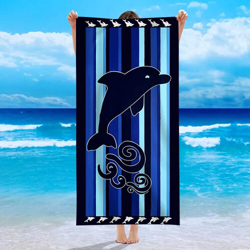 Ocean Beach Terry Towel Printed with Dolphin Design 1