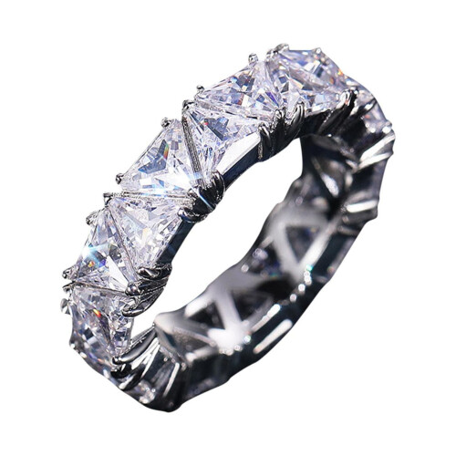Silver Retro Triangular Rhinestone Ring Alloy Size 6-10 1