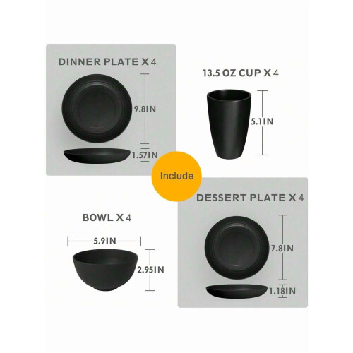 Wheat Straw Kitchen Dinnerware Set 16-Pc for 4 1