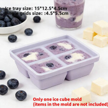 (Purple Four Grid) Food Baby Silicone Ice Cube Mold With Lid Freezer Storage Tray Use For Family