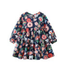 (110cm) Dress Girls With Soft Cotton Fabric Cartoon Design Winter Party Wear Casual Or